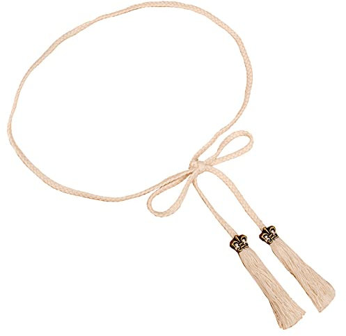 KABELIF Damen Vintage Gürtel mit Quaste Schmaler Gürtel Geflochtene Taille Gürtel Hüftgürtel Taillengürtel Kleid Dekoration Gürtel (Beige)