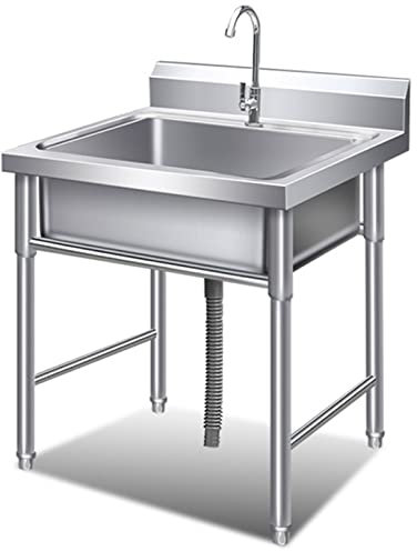 fregadero exterior fregadero acero Inoxidable fregaderos industriales Restaurante comercial Fregadero con cuenca de mano al aire libre con grifo para garaje, lavandería, catering 60 cm