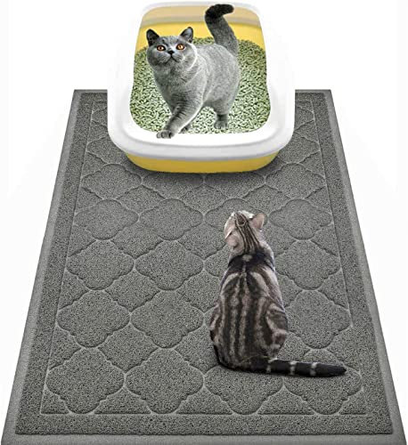JanYoo Katzenstreu Box Matte, Kitty Premium PVC Pad, Langlebiger Trapping Teppich, Phthalatfrei, Urin-beständig, Streuungskontrolle,90×60 CM Grau