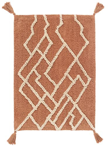 RugVista Badematte Riviera, 90 x 60 cm, Rechteckig, Mittelflor, Moderner Badteppich, Maschinenwaschbar bis 30°C, 100% Baumwolle, Terra/Natur