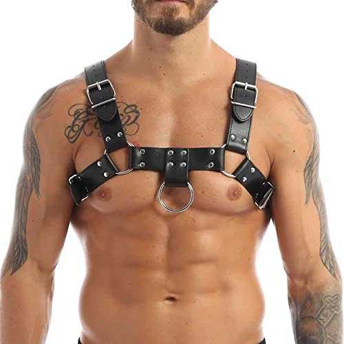 NEEMOSI Brustgurt Herren Leder Brust Harness Punk Männer Brust Geschirr Punk Gothic Fetisch Bandage Kostüme Brustgeschirr Gay Reizvolle Bondage SM Fesseln Cosplay Party Kostüme Sexy Sklave Clubwear