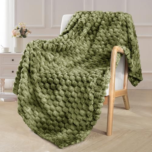 Exclusivo Mezcla Kuscheldecke Fleece Decke, Flauschige Sofadecke 130 x 170 cm, Jacquard-Überwurfdecke Wohndecke Tagesdecke, Warm und Leicht für Ganzjahreszeit, Olivgrün