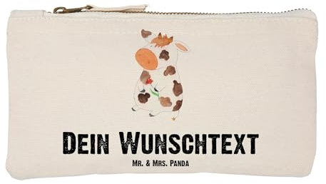 Mr. & Mrs. Panda Personalisierte Schminktasche Kuh Größe S Klein - Geschenke, Stoff Mit Namen, Kühe, Kulturbeutel Damen Personalisiert, Kosmetiktasche, Spruch, Motivtion, Milch, Bauernhof, Hof