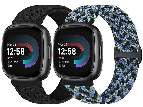 Vodtian Geflochtenes Armband Kompatibel mit Fitbit Versa 4/Versa 3/Sense 2/Sense Armband für Damen Herren, Elastisch Verstellbar Nylon Solo Loop Uhrenarmband für Fitbit Versa 4/Versa 3/Sense 2/Sense