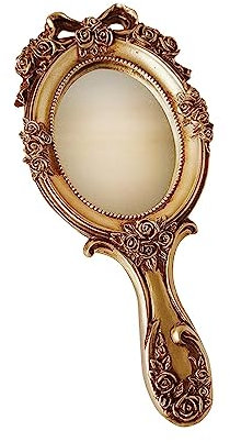 Fenteer Vintage-Handspiegel, Schminkspiegel, Prinzessin mit Griff, antiker Stil, tragbarer Kosmetik-Werkzeug-Handspiegel für Reisende Frauen