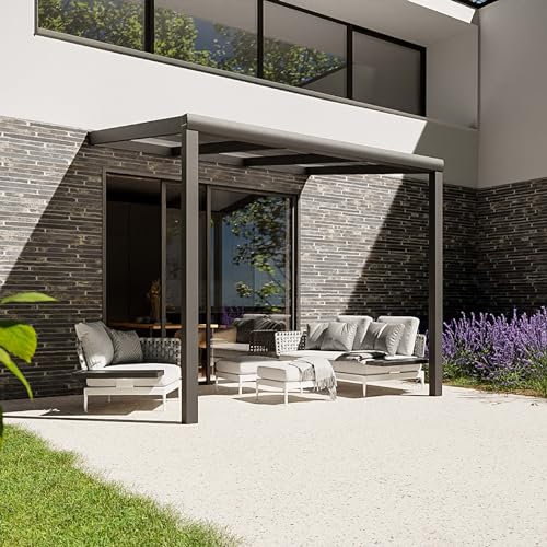 Pratt & Söhne Terrassenüberdachung aus Aluminium 306 x 258 x 285 cm - Pavillon inkl. Hohlkammerplatten Transparent - Carport Pergola Veranda - Anthrazit
