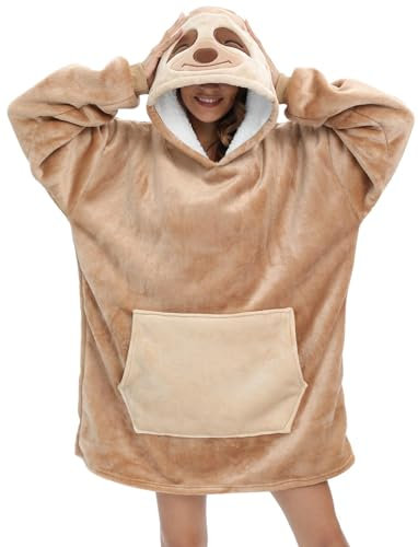 chuangminghangqi Lustige Pulli Decke mit ärmeln Kuscheldecke mit Taschen Tragbare Blanket Hoodie Herren Oversize Wärm Kuscheldecke Faultier Deckenhoodie Personalisierte Geschenke(Faultier,L)