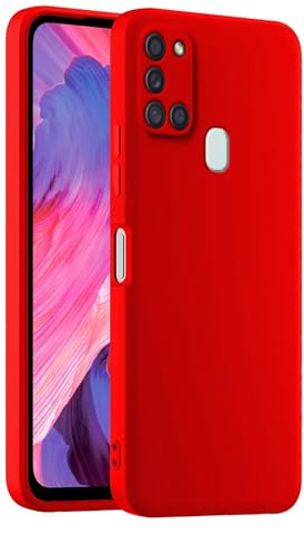 HULLIN Coque de Téléphone en Silicone Colorée, Adaptée à Samsung Galaxy A21s (6.5) - Rouge de Chine