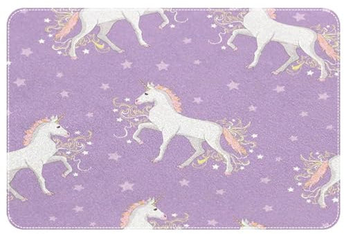suojapuku Fußmatte für den Innenbereich,Bodenmatte,Teppich,Einhorn und Lila,Vorder- und Hintertürmatte, Heimdekoration, 89,9 x 61 cm, Teppich