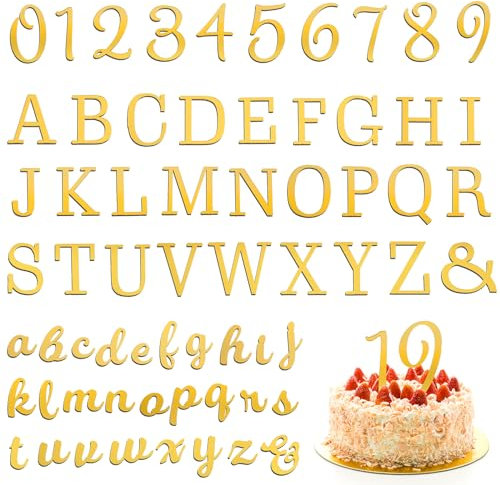 64 Pcs Acrylic Number Alphabet Cake Topper Mirror Number 0-9 And Alphabet A-Z Personalized Cake Picks Decor Picks Cake Letters For Anniversary Wedding Baby Shower Party Cake Decorations