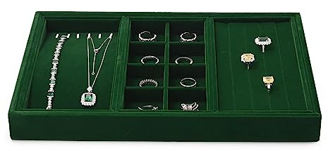 Papten 4 In 1 Velvet Jewellery Organiser Display Tray Stackable Storage Drawers Jewellery Display Tray Organiser for Earrings Rings Necklace Pendants(Green)