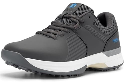 FitVille Mens Golf Shoes Extra Wide Fit Casual Trainers Water Resistant Non Slip Outdoor Spiked Trainers for Golf Training Charcoal Grey