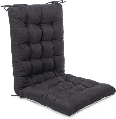 Algudbilt Schaukelstuhlkissen, bequem, getuftet, rutschfeste Rückseite, Set mit Rückenlehnenkissen und Sitzunterseite für Veranda-Wippe, Adirondack-Stuhl (schwarz, Rückenlehne, 61 x 43 cm, unten 43 x