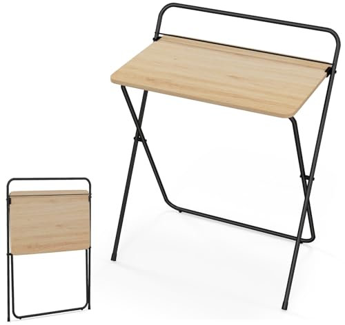 SFAREST Folding Computer Desk, 64 x 43 x 80cm Wooden Metal Frame PC Laptop Table for Small Spaces with Desktop Bracket, No Assembly Required Study Work Desk Writing Workstation for Home Office