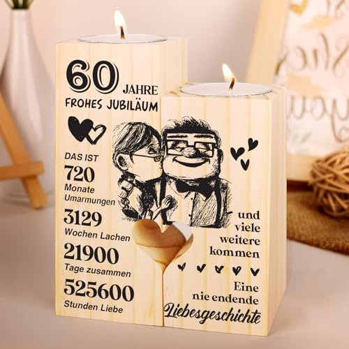 Diamantene Hochzeit Geschenk, 60 Hochzeitstag Geschenk für Sie Ihn, Geschenk zum 60 Geburtstag - Kerzenständer Geschenke, Diamantene Hochzeit Deko, 60 Jahrestag Geschenk