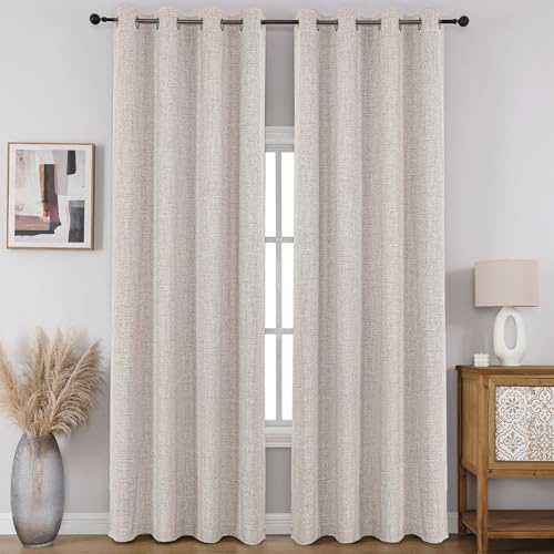 CUCRAF Fenstervorhänge, 100% verdunkelnd, 137,2 cm lang, 2 Paneele, Leinenoptik, wärmeisoliert, Ösenvorhänge, Raumverdunkelungsvorhang für Schlafzimmer, Wohnzimmer, (B 132 x L 137 cm, gebrochenes