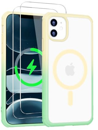 Iokmax Funda magnética para iPhone 11 [compatible con MagSafe] con 2 protectores de pantalla, delgada de grado militar, a prueba de golpes, translúcida mate, antihuellas, para iPhone 11 de 6.1