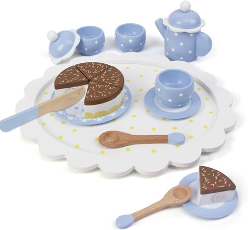 Holz Tee Set Spielzeug, Kinderspiele, Küchenzubehör, Lebensmittel Spielzeug, Kinder Tee Party Set, Kuchen, Schokolade Tee Tasse, Holz Zubehör Set, Blau