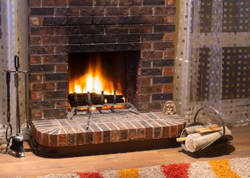 CORFOTO 2.1x1.5m Kamin Hintergrund Innenkamin Fotografie Hintergrund Brennender Kamin Hintergrund Winter Weihnachten Kamin Hintergrund Brennholz Foto Hintergrund Portrait Foto Booth Shooting