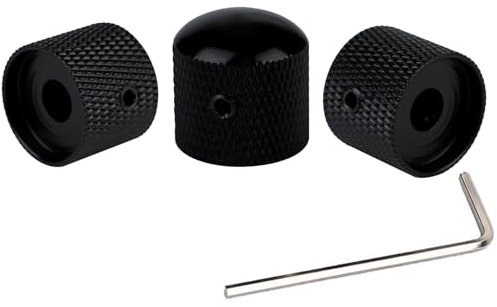 3Pcs Dome Black Guitar Knobs Metal Volume Tone Speed Control Knobs for Fender Strat Telecaster Gibson Les Paul Guitar Bass Accessories (Matte Black)