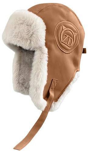 JFAN PU Wintermütze mit Ohrenklappen Unisex Warme Ushanka Russische Mütze Winddicht Skimütze Vintage Fliegermütze für Outdoor Skaten Radfahren Braun