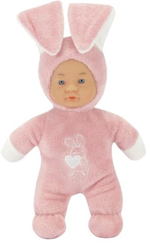 Simba Laura Funny Bunny, Weichkörperpuppe im Hasenoutfit, bei Druck auf den Bauch Stellen Sich die Ohren auf, 24cm, ab 12 Monate