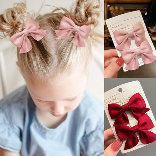 Schleifen Haarspangen 4 Stück Haarschleifen Schleife Haarspange Rutschfeste Krokodil-Haarspangen Schleife Haarspangen Accessoires für Mädchen（Rot+Rosa）