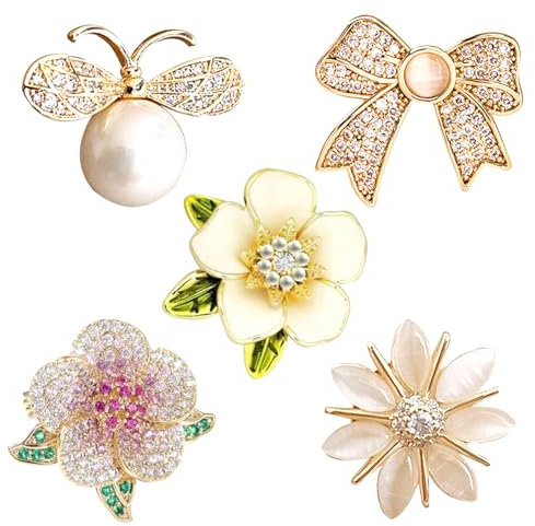 FOSDICK 5 PCS Broche de Floral, Broche de Boutons, Broche Femme Vetement, Boutons de Broche de Chemise, Broche de Cristal Élégant, Broche De Sécurité de Strass,pour Filles Femmes