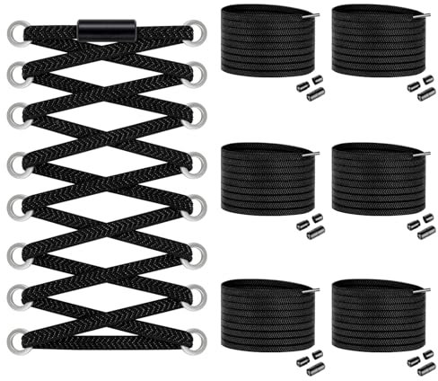 Widamin 6 Paar elastische Schnürsenkel mit Metallverschluss No Tie Shoelaces, Faule Schnürsenkel Ohne Binden für Kinder und Erwachsene(Schwarz)