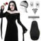 Wednesday Perücke, Halloween Lange Gerade Schwarze Perücken, Cosplay Perücke Wednesday, mit Haarnetz Spitzenhalskette Armband Tattoo, Wednesday Karneval Perücke, für Cosplay Karneval Halloween Party