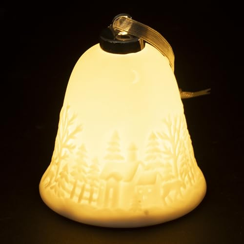 LED-Glocke aus Keramik, weiß, Höhe 10 cm, Dekoration Weihnachtsdorf, Xmas