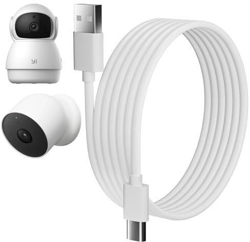 pluX 16Ft USB-A to Micro USB Power Cable for Ring Indoor Cam (2nd Gen) Camera, White Type C Charging Cord