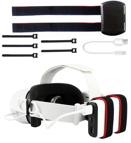Universal-VR-Batterie-Befestigungsgurt für Quest / Quest2 / Quest3 / Quest3S / Vision Pro, VR-Headset, Powerbank, Befestigungsgurt mit Ladekabel, VR-Ladegerät-Halterung, Gaming-Zubehör