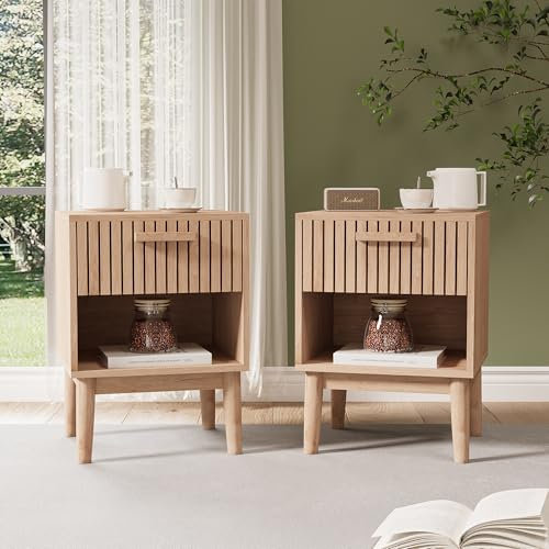 AONYAYBM Zwei Nachttische, Kommode für skandinavisches Schlafzimmer, Kommode mit Schublade, Aufbewahrungsschrank, Kommoden aus Holz, Schlafzimmer, Wohnzimmer, Flur (Holzoptik, 40 x 55 x 35 cm)