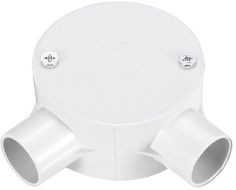sourcing map PVC Conduit Box Junction Box 90° 2 Way 20mm with Cover, M4 Screws for Home Hose Electrical Conduit Electronic Projects