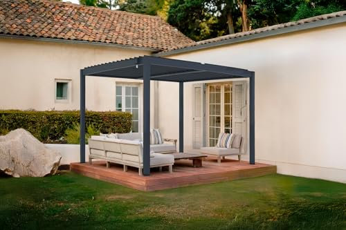 Cazeboo Pergola bioclimatique 3x2,5m Piana, Gris, Lames orientables Acier, Pergola autoportante Aluminium, L.297xP.252xH.218cm