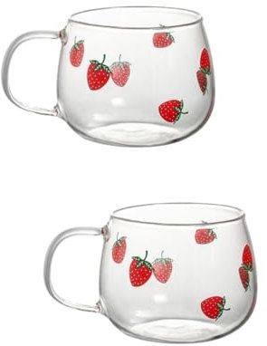 Cabilock 2 Stück Erdbeer Trinkglas Muttermilch Espressotassen Wasseraufbewahrungsbecher Latte Becher Bubble Tea Tasse Erdbeer Kaffeetassen Eiskaffeetasse Haferflocken