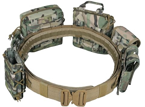 PIKEON Taktischer Gürtel für Kampfstrafverfolgung, Molle-Airsoft-Gurt, Schnellverschluss, mit Taschen, 8-in-1 (Camouflage)
