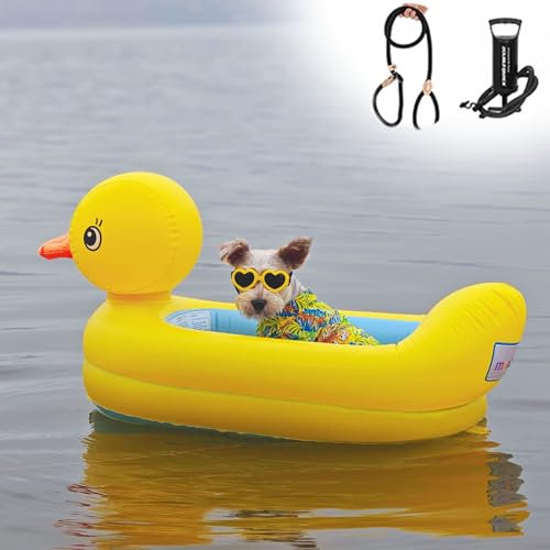 Oracra Scaletta per Cani Galleggianti Gialli per Cani di Piccola Taglia, Piattaforma d'Acqua Gonfiabile di Sicurezza per Cani Fino a 15 kg, Gommone Pieghevole per Cani con Pompa e Corda
