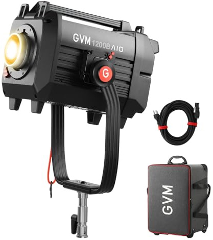 GVM Lampe vidéo LED 1200 W, kit d'éclairage de Film AIO 1200B, 42800 lux/3 m, kit d'éclairage de Photographie avec contrôle DMX, éclairage vidéo à Sortie Continue pour Productions TV, émissions en