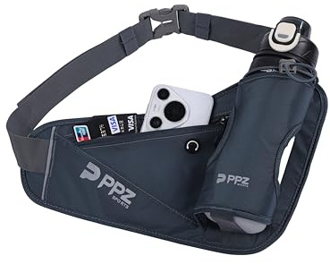 PPZ Sport-Hüfttasche mit Flaschenhalter, Wasserabweisend, 2 Taschen, Verstellbarer Gurt - Ideal für Laufen, Fitness, Joggen und Outdoor-Sport (Blue)