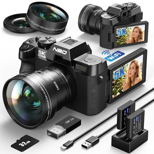 True 5K Digitalkameras für Fotografie 64MP - Weitwinkel & Makroobjektiv, WLAN, 16X Zoom Autofokus & Anti-Shake, 32GB Karte, Vlogging-Kamera für YouTube Reisen (Schwarz)