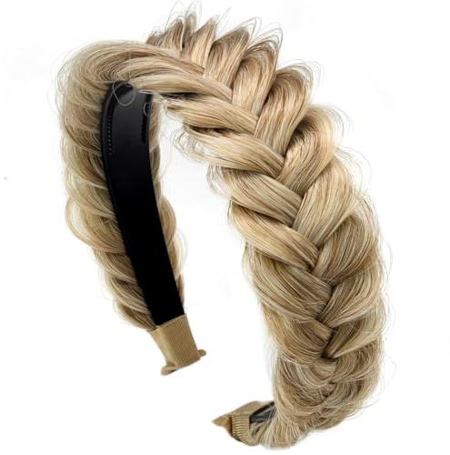 Haarreifen Geflochten, Hairband Braided Hairpiece, Geflochtenes Haarband, Damen Haarreif, Headband High Elasticity Braids Braided Hair Band Hairpiece for Girls Women (Gelb, Normal)