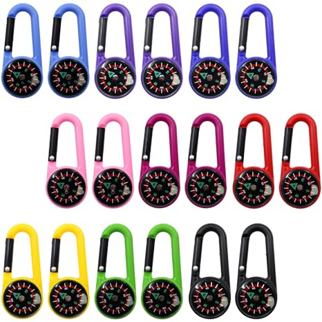 POPAPIE 18 Stück Mini Kömpass Karabiner,Kompass Schlüsselanhänger,Karabinerhaken Mini Kömpaß,Kompass Klein Kinder für Ferienlager Outdoor Camping Wanderung Zubehör (Mehrfarbig)