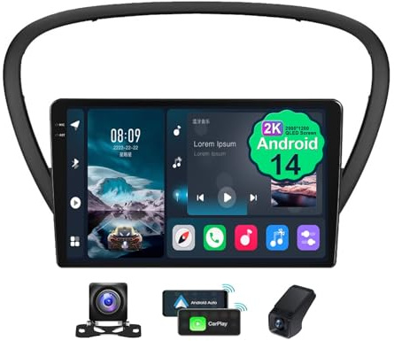 Android 14 Car Radio wireless Carplay Android Auto per Peugeot 607 2004-2010 Bluetooth Stereo 2 Din con 2K Touchscreen da 9.5 pollici RDS FM DAB+ Autoradio DSP Comandi al volante(2K M400S)