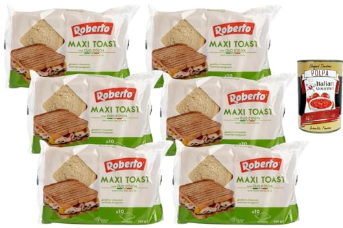 Italian Gourmet Maxi Toast Brotscheiben mit Olivenöl, große Sandwich-Scheiben, ideal zum Toasten & Belegen, Vorratspack 6 x 500 g (je 10 Scheiben) für Frühstück & Snack + Italian Gourmet Polpa