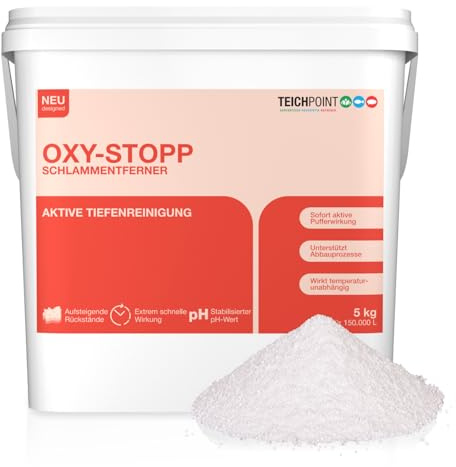 Teichpoint Oxy-Stopp Schlammentferner 5kg | Aktivsauerstoff gegen Teichschlamm, Laub und Ablagerungen | Für Koi- und Gartenteiche | Reichweite bis 150.000 Liter
