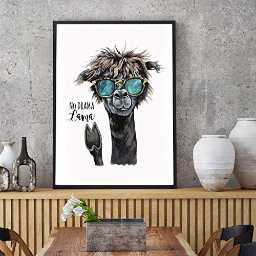 ilka parey wandtattoo-welt Print Poster in A3 oder A4 Lama & Sonnebrille mit Spruch No Drama Lama Plakat Kinderposter Druck Motiv p217 - ausgewählte Größe: *A3-29,7cm breit x 42cm hoch*