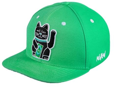 Nebelkind Snapback-Cap-Herren Damen Winkekatze Mintgrün, Einheitsgröße OneSize, Größenverstellbar, Unisex, hochwertige Basecap trendig, Streetwear Style, Baseball-Kappe mit geradem Schirm, Retro