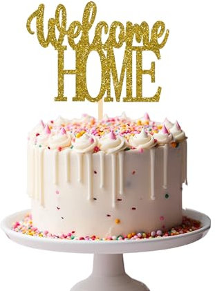 WELCOME HOME Cake Topper Glitter Cardstock Party Favour Party Decoration Cake Toppers (GOLD)